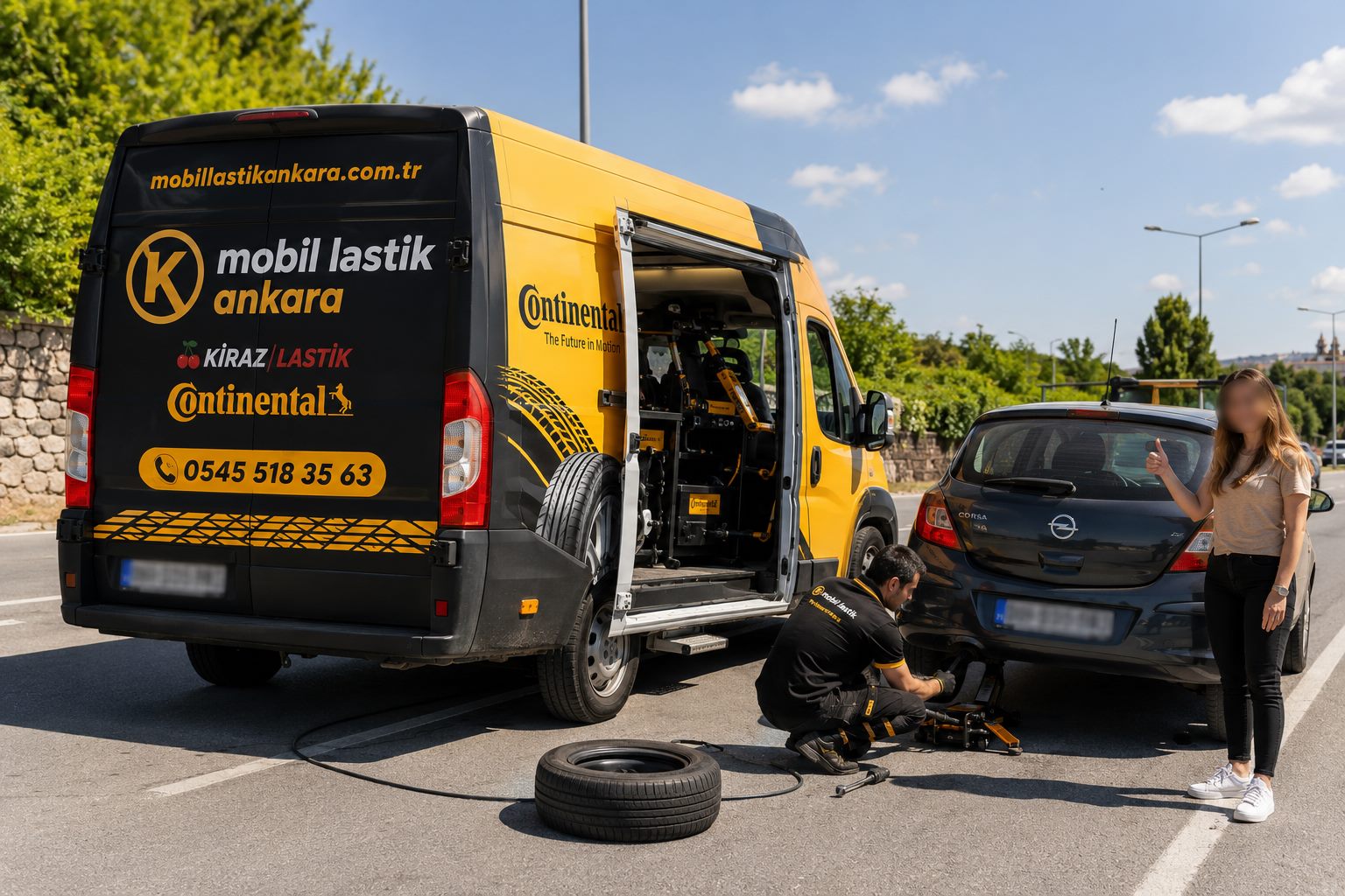 Yol kenarında mobil lastik değişimi